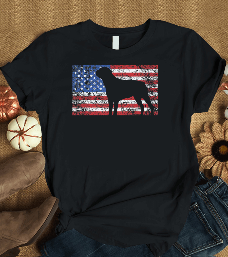 Grunge American Flag Rottweiler Dog Silhouette 4th of July USA T-Shirt
