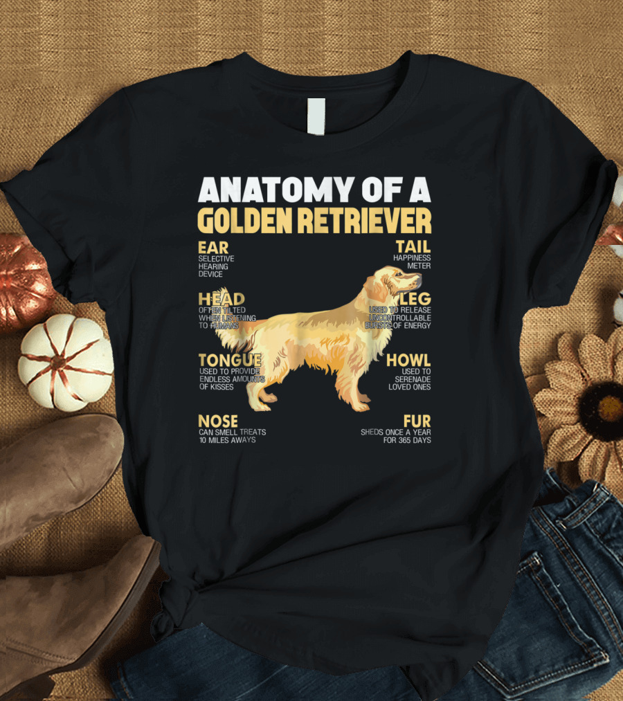 ANATOMY OF A GOLDEN RETRIEVER HEAD TONGUE NOSE LEG TAIL FUR EAR HOWL T-Shirt