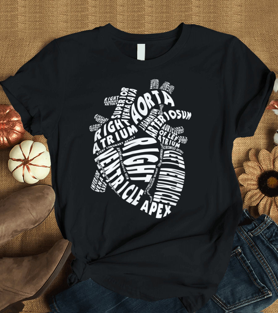 Anatomical Heart Anatomy Aorta Ventricle Atrium Cardiac Nurse Parts T-Shirt