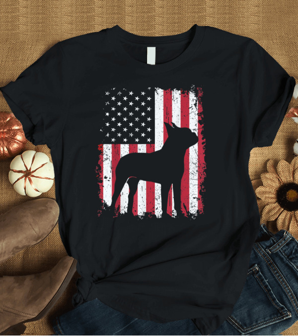 T-Shirt: Boston Terrier Silhouette with American USA Flag 4th of July Dog T-Shirt Boston Terrier Silhouette with American USA Flag 4th of July Dog T-Shirt