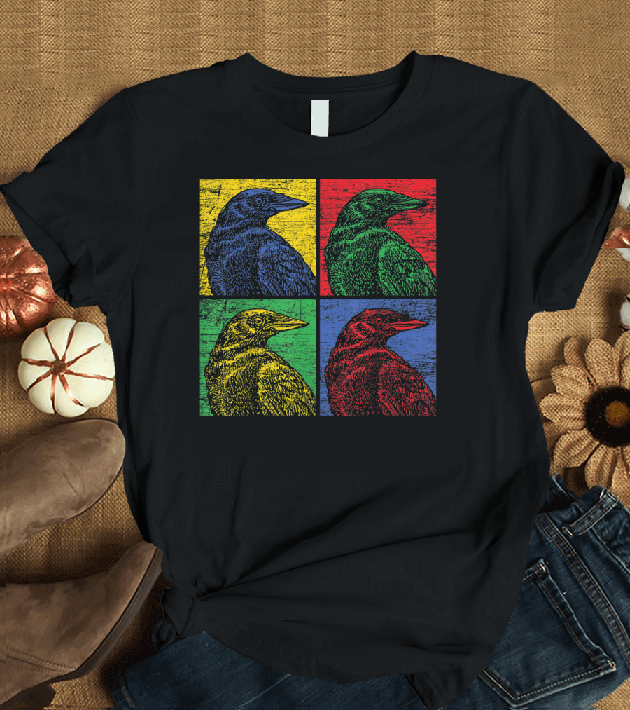Vintage Raven Colorful Pop Art Crow Bird Lover T-Shirt