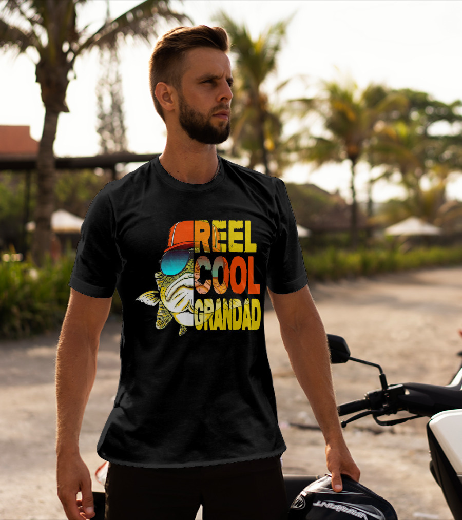 Father's Day Reel Cool Grandad Fishing Retro Sunglasses Hat T-Shirt