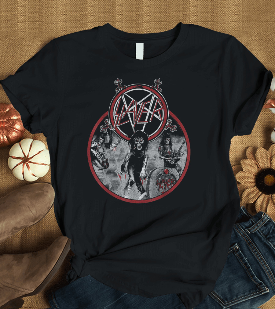 Slayer Live Undead Pentagram Zombies Skulls Battleground T-Shirt