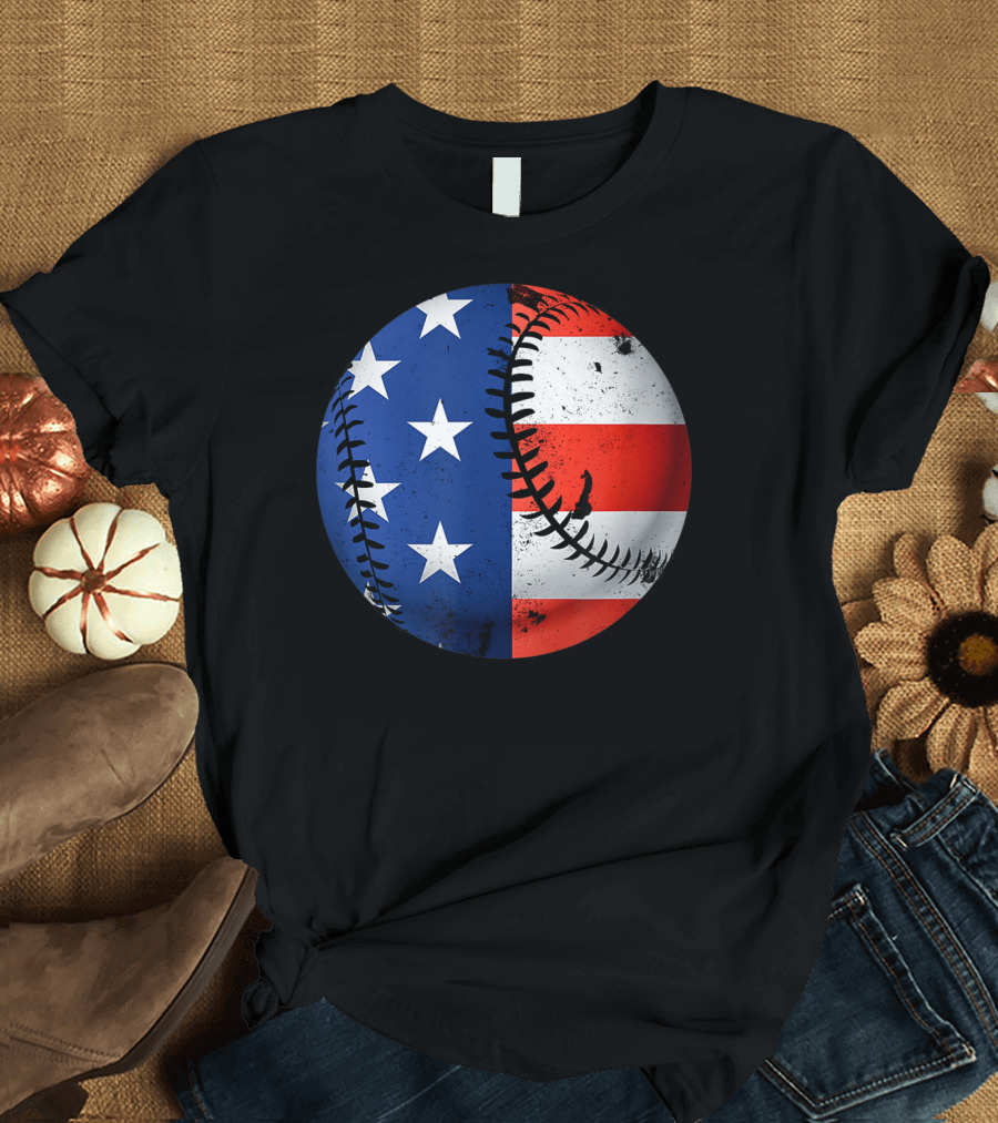 American Flag Baseball Stars and Stripes Patriotic USA 4th of July T-Shirt