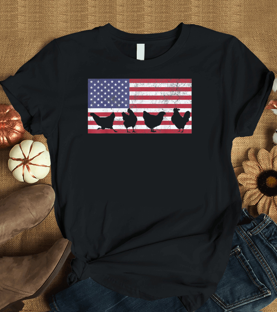 American Flag Chicken Silhouettes USA 4th of July T-Shirt
