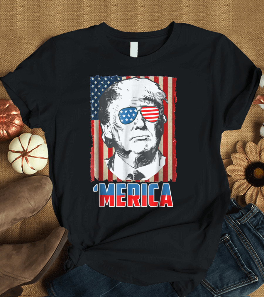 Donald Trump American Flag Sunglasses 'Merica T-Shirt