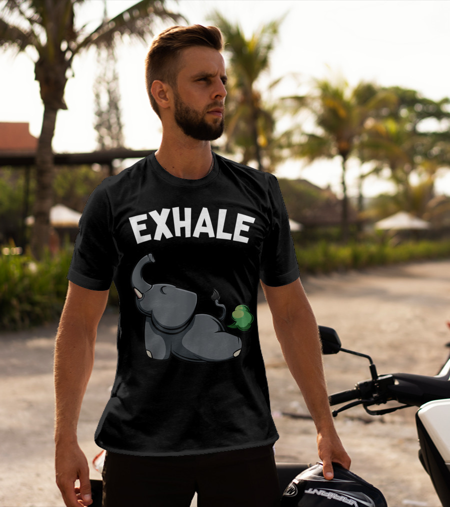 Exhale Funny Cute Farting Elephant Yoga Namaste Workout T-Shirt