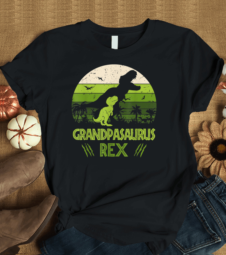 Grandpasaurus Rex Dinosaur Vintage Sunset Jurassic Scene T-Shirt