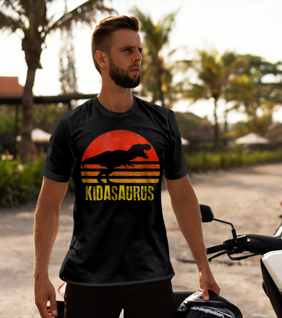 Kidasaurus Dinosaur Silhouette Vintage Sunset T-Shirt