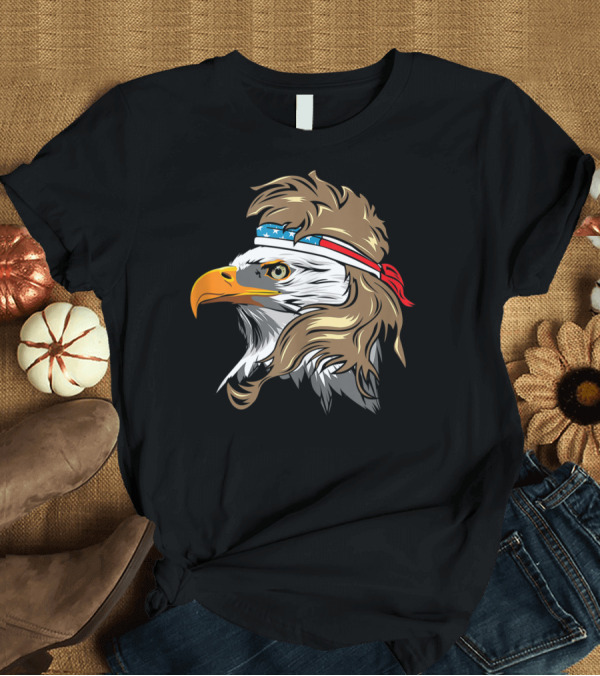 T-Shirt: Bald Eagle Mullet American Flag Bandana Patriotic T-Shirt Bald Eagle Mullet American Flag Bandana Patriotic T-Shirt
