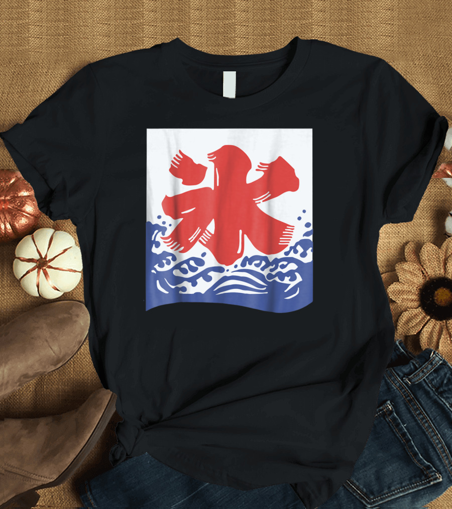 Kakigori Japanese Shaved Ice Kanji Flag with Water Waves T-Shirt