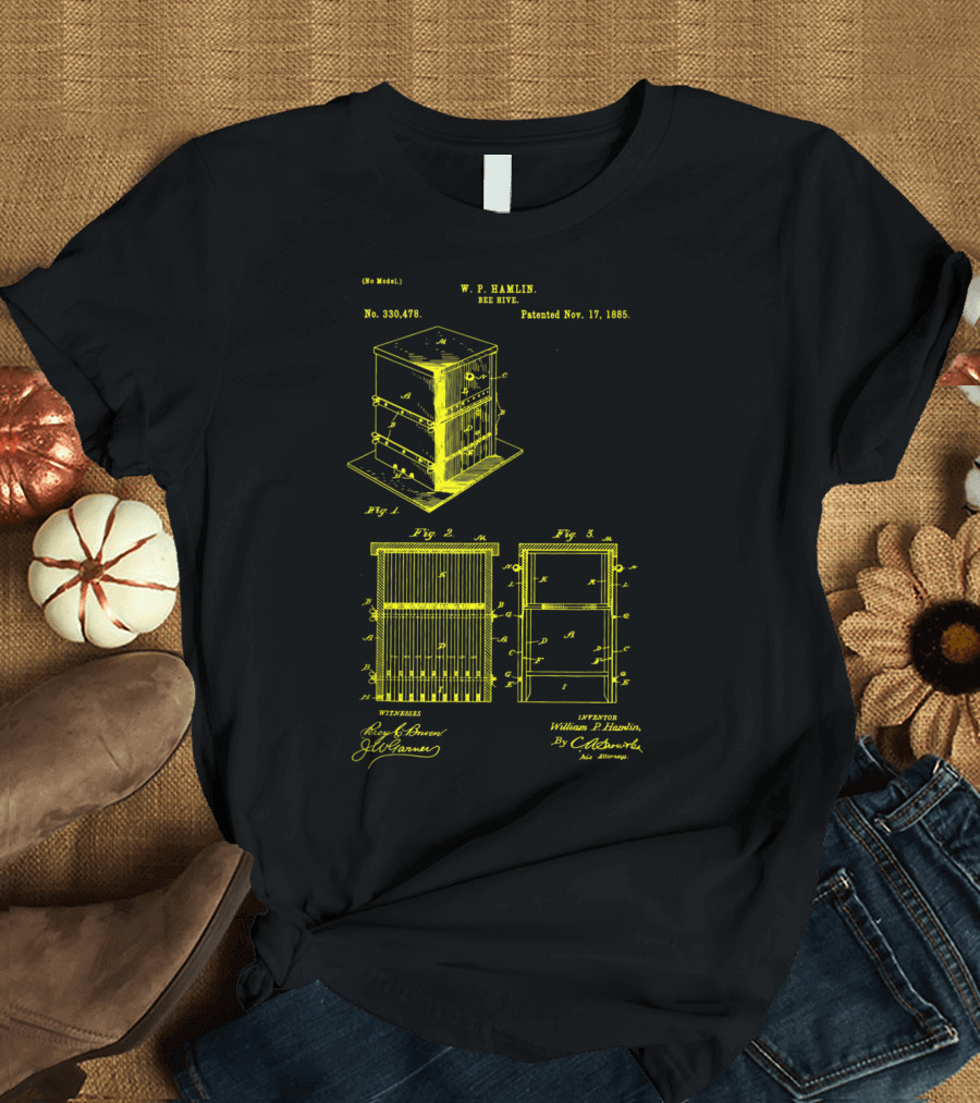 W.P. Hamlin Bee Hive Patent 1885 Vintage Honey Save the Bees Blueprint T-Shirt