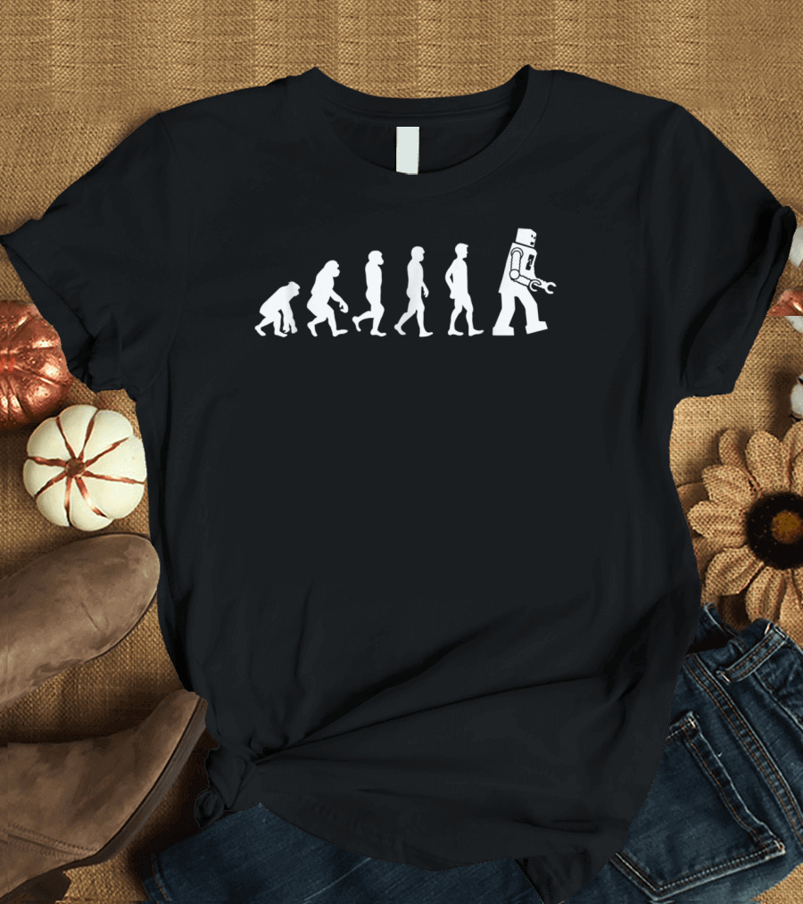 Evolution from Ape to Robot Man Funny T-Shirt