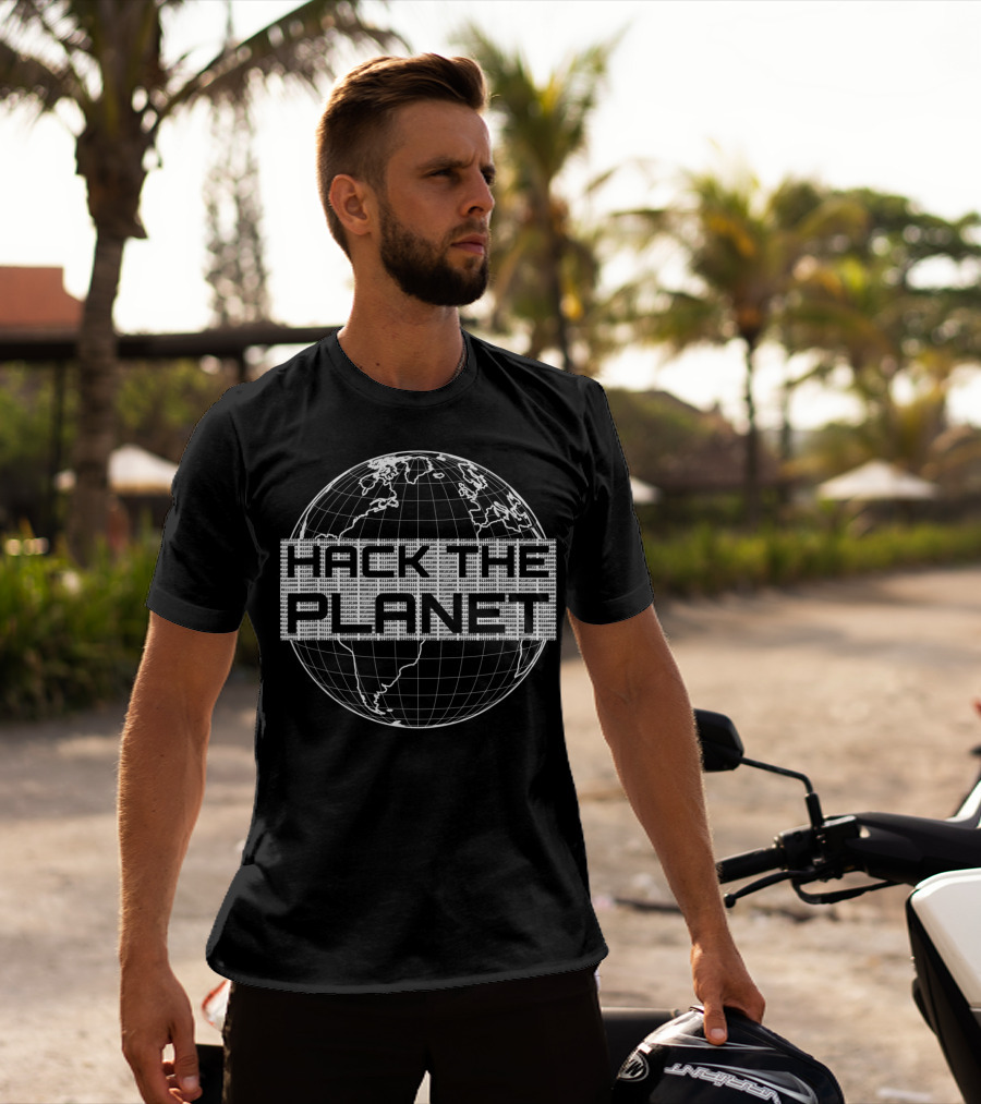 Hack The Planet Light Gray Globe Graphic For Computer Hackers T-Shirt