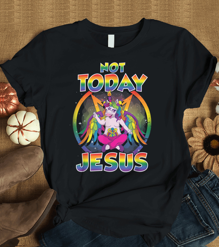 Not Today Jesus Baphomet Sigil Satanic Unicorn T-Shirt