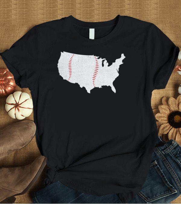 T-Shirt: Baseball is America's Pastime USA Map Stitch T-Shirt Baseball is America's Pastime USA Map Stitch T-Shirt