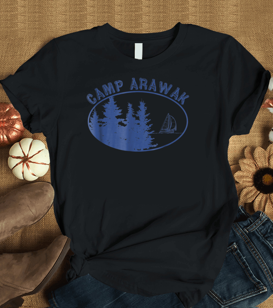 Camp Arawak Summer Camp Trees and Sailboat Oval T-Shirt