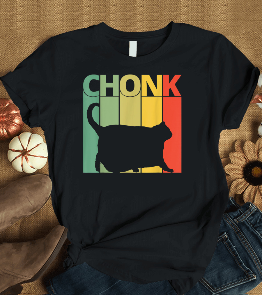 Chonk Cat Meme Funny Big Chungus Retro Stripes T-Shirt