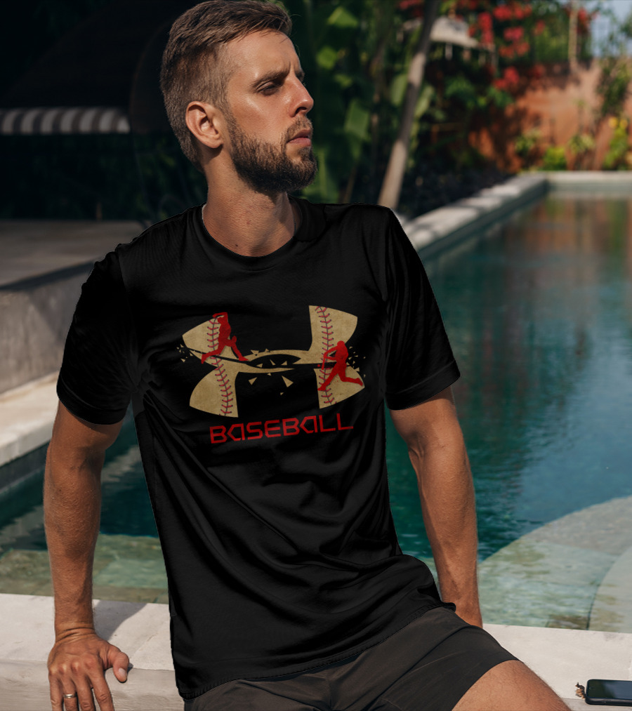 Under Armour Baseball Logo With Players And Baseball Stitching T-Shirt