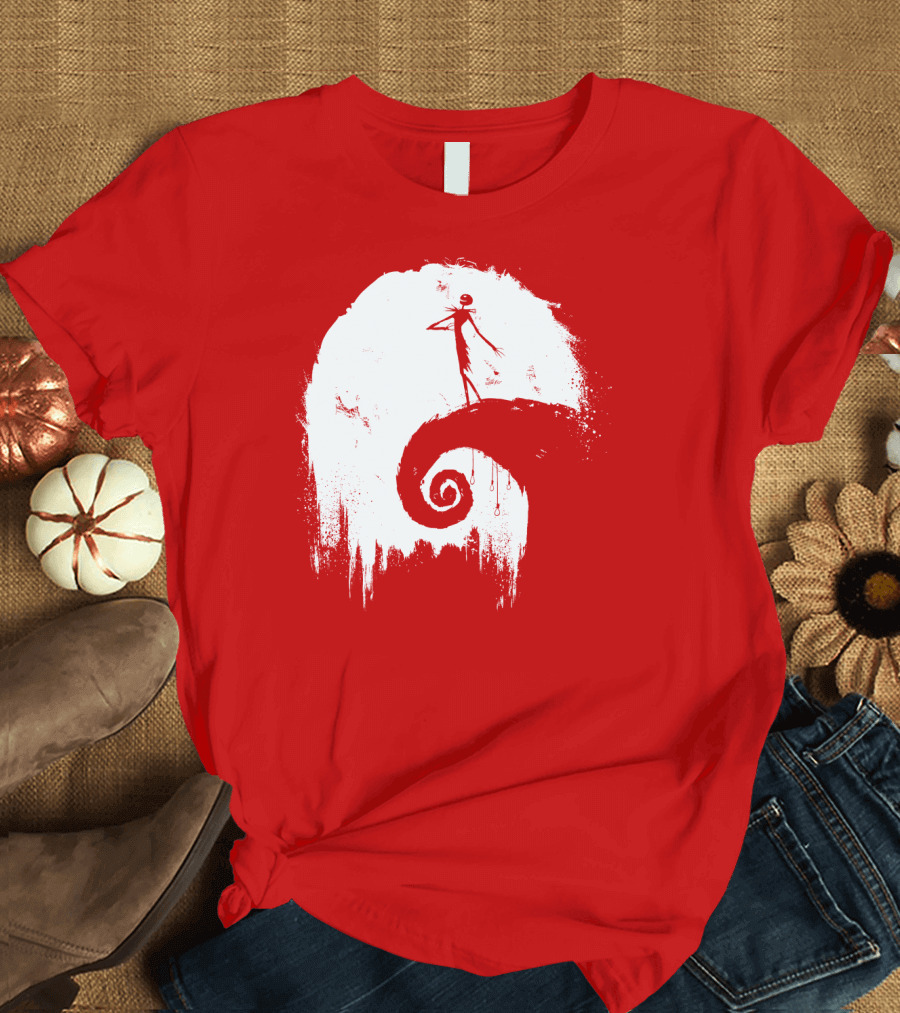 The Nightmare Before Christmas Spooky Red Hilltop Scene All Hallow's Eve T-Shirt