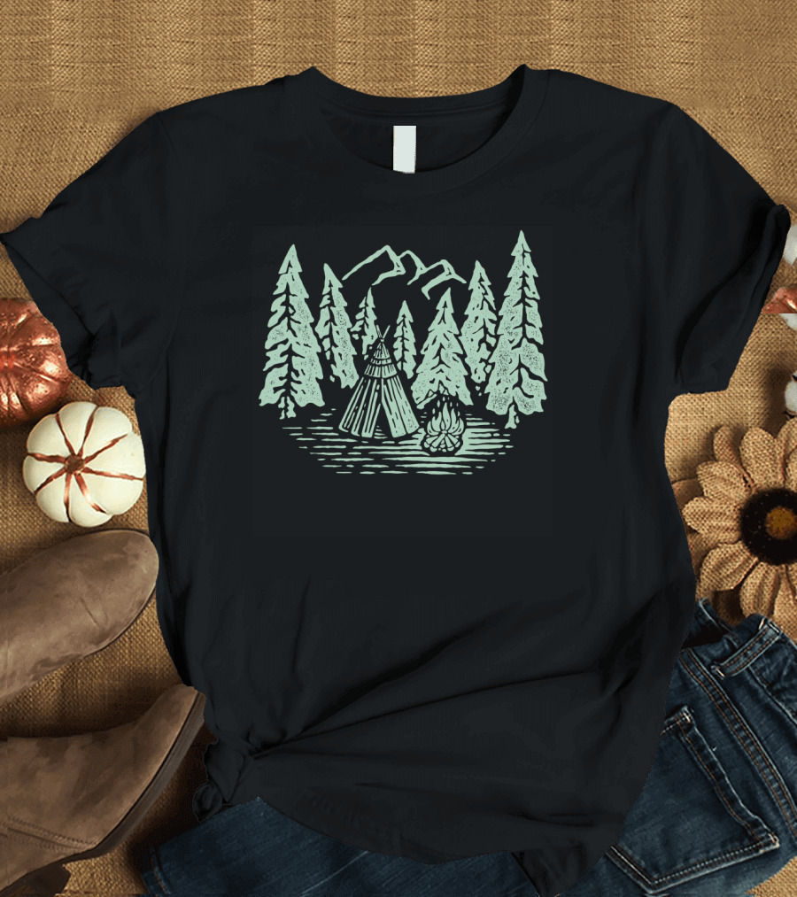 Campfire in a Forest of Jungle Trees T-Shirt