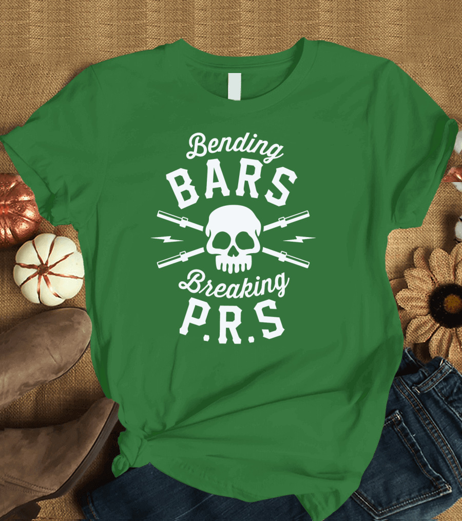 Bending Bars Breaking PRs Skull with Barbells T-Shirt