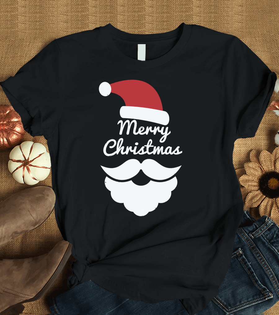 Merry Christmas Santa Hat and Beard T-Shirt