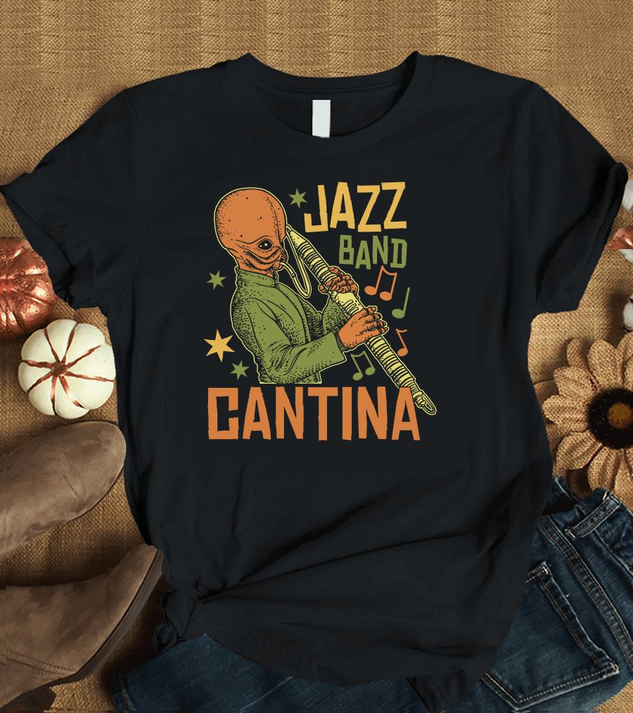 Cantina Jazz Band Musician with Instrument and Musical Notes T-Shirt