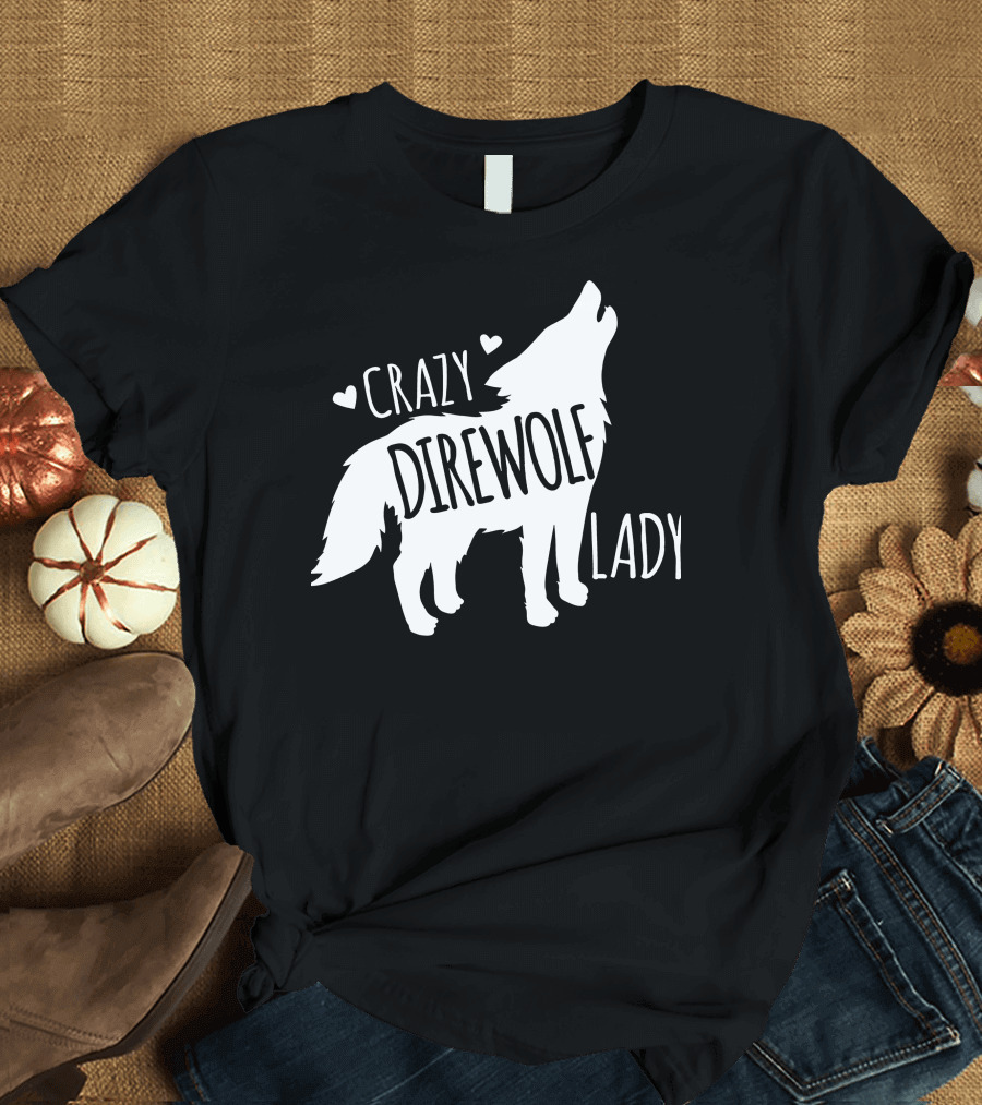 Crazy Direwolf Lady Howling Wolf Silhouette Hearts T-Shirt