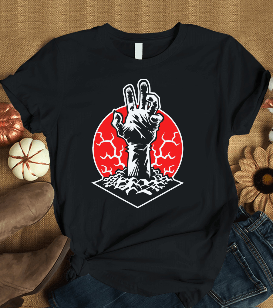 Rising Hand of Doom Cracking Ground in Red Circle T-Shirt