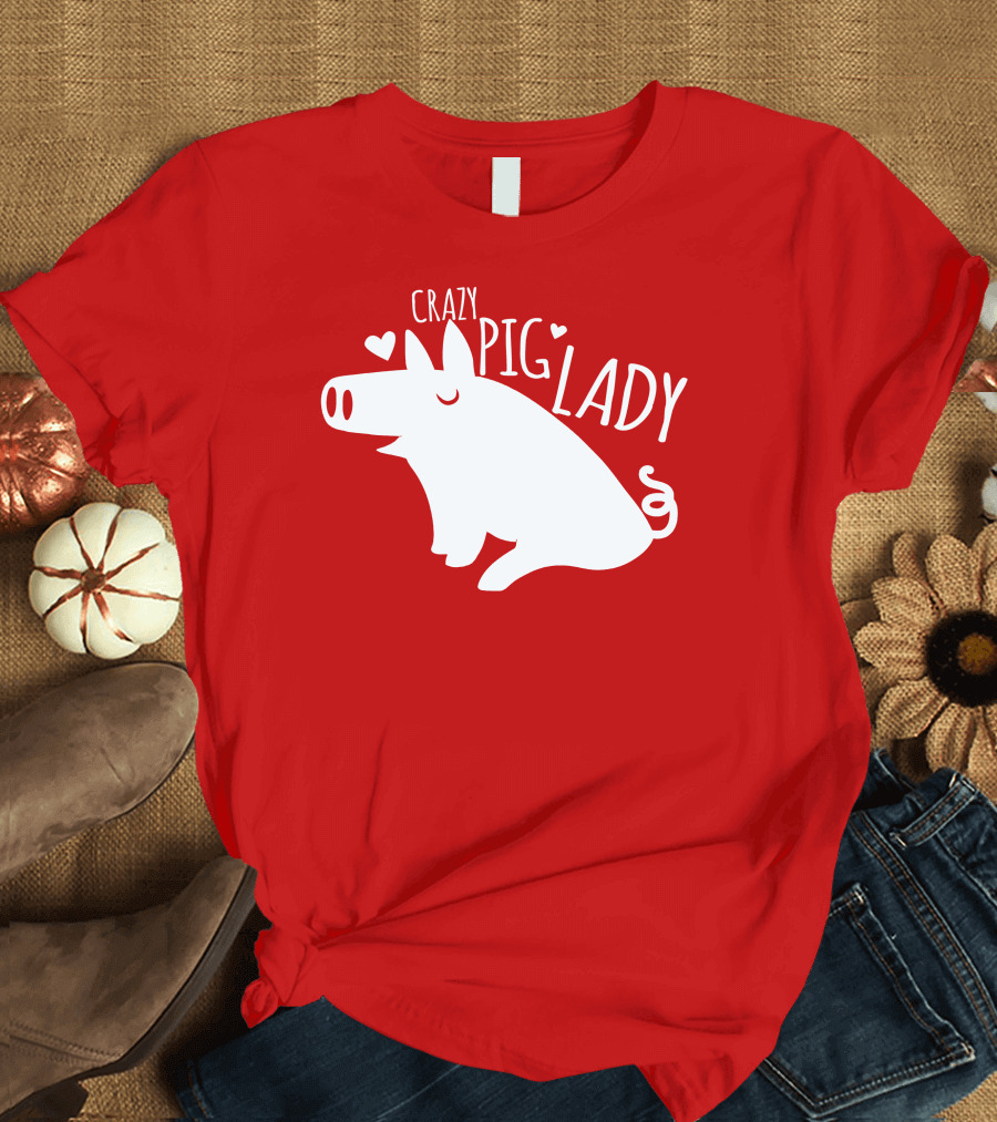 CRAZY PIG LADY Cute Hearts T-Shirt