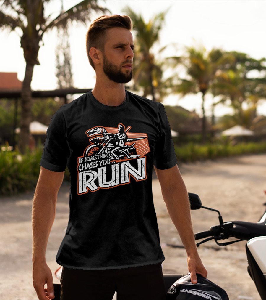 If Something Chases You Run Dinosaur Motorcycle Rider T-Shirt
