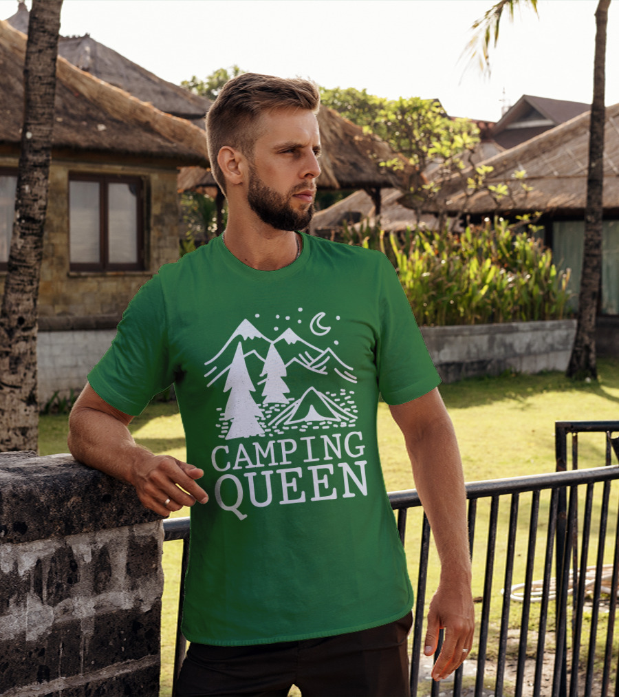 Camping Queen Mountain Tent Moon Forest Adventure T-Shirt