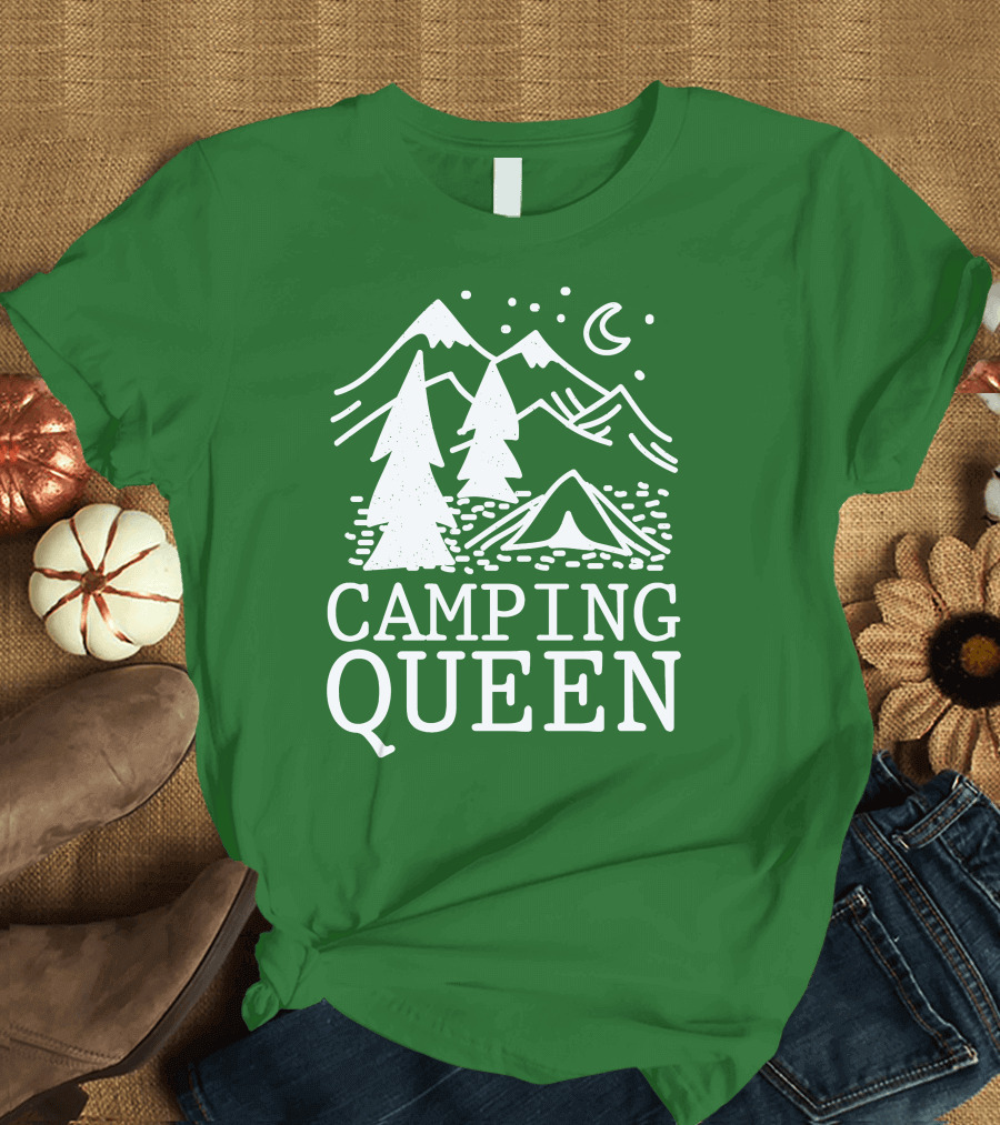 Camping Queen Mountain Tent Moon Forest Adventure T-Shirt
