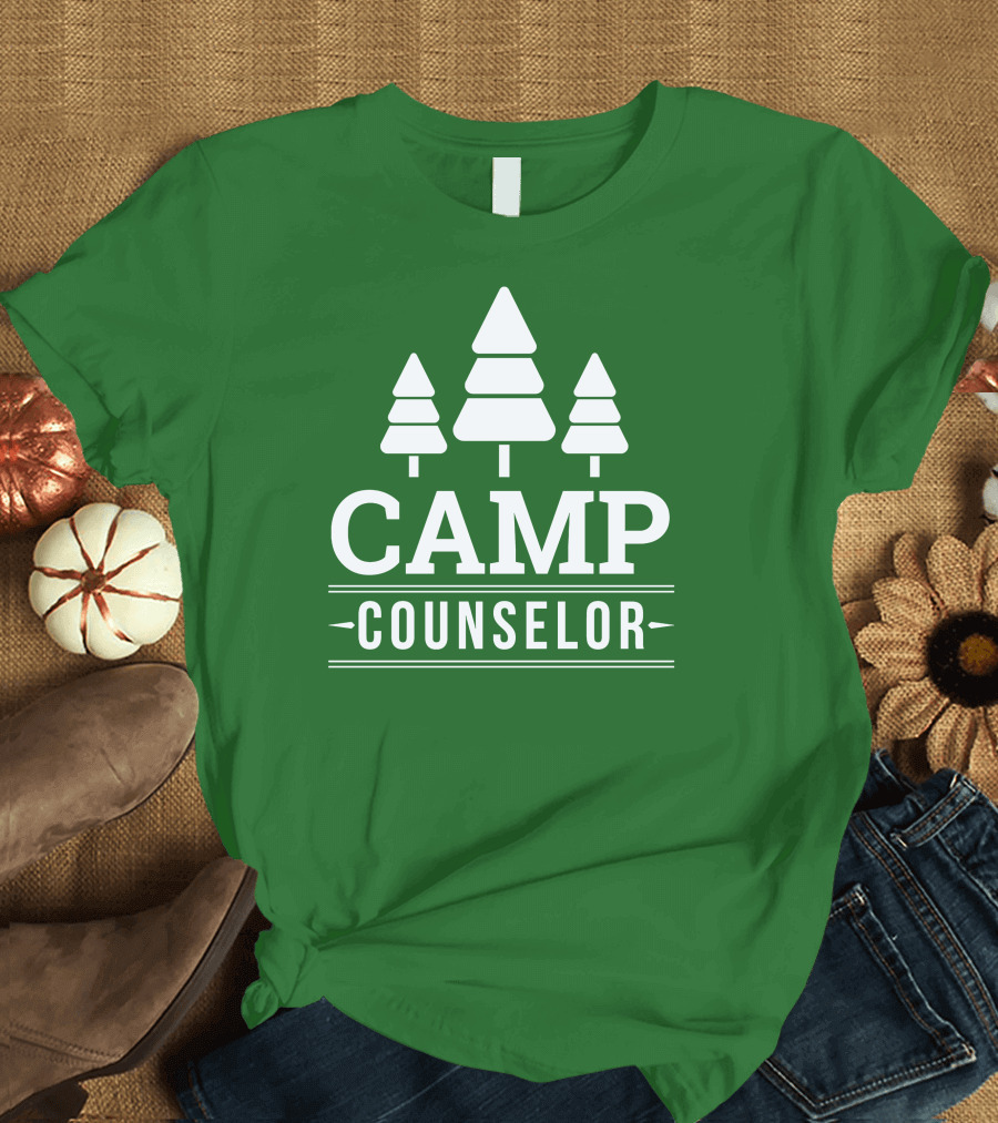 CAMP COUNSELOR Tree Icon Green Background T-Shirt