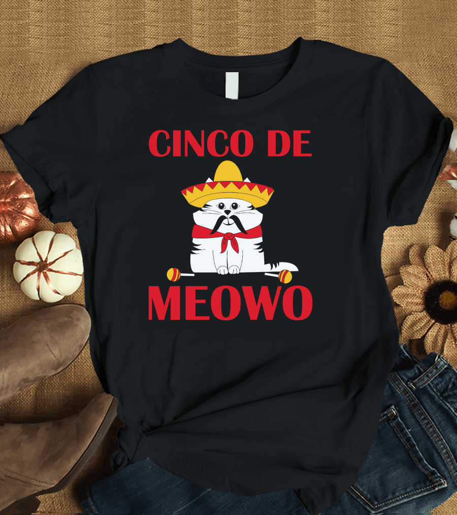 Cinco de Meowo Cat Sombrero and Maracas Cinco de Mayo T-Shirt
