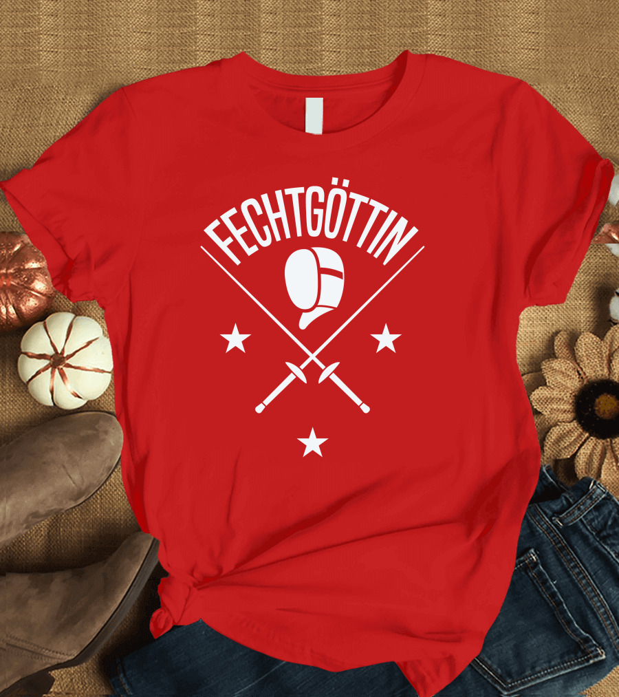 Fechtgöttin Fencing Helmet and Crossed Swords with Stars T-Shirt