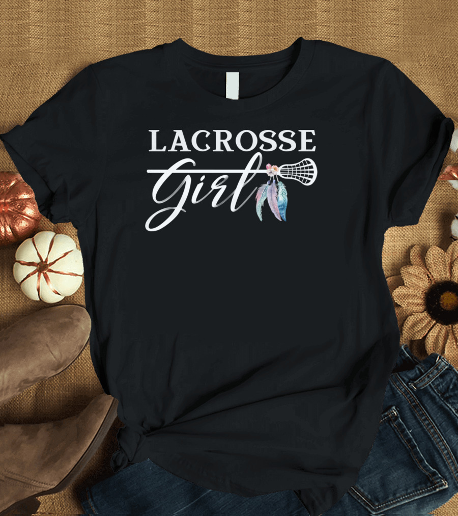 Lacrosse Girl Boho Feather Stick T-Shirt