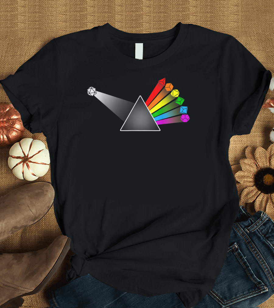 Diceside Of The Moon D20 Dice Set Tabletop Prism Design Multicolor Spectrum T-Shirt