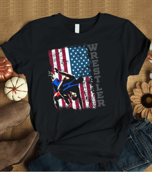 T-Shirt: Wrestler Distressed American Flag Wrestling T-Shirt Wrestler Distressed American Flag Wrestling T-Shirt