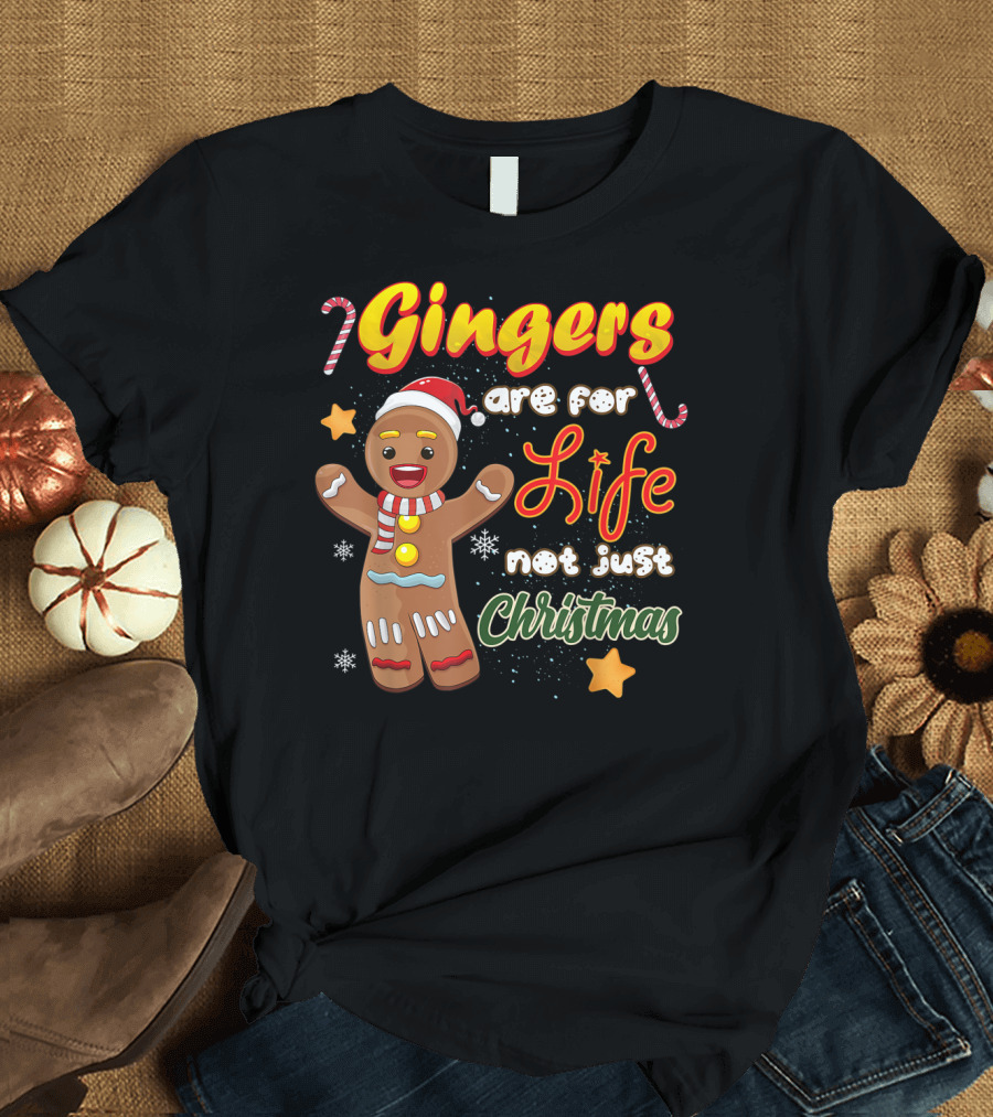 Gingers Are For Life Not Just Christmas Gingerbread Cookie with Candy Cane and Santa Hat T-Shirt
