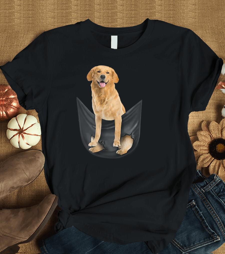 Golden Retriever in Black Pocket T-Shirt