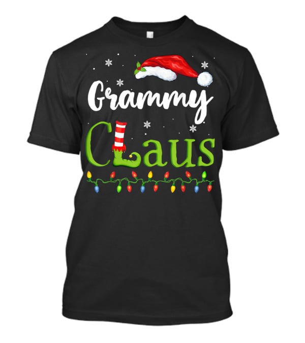 Grammy Claus Santa Grandma With Elf Shoe And Christmas Lights T-Shirt