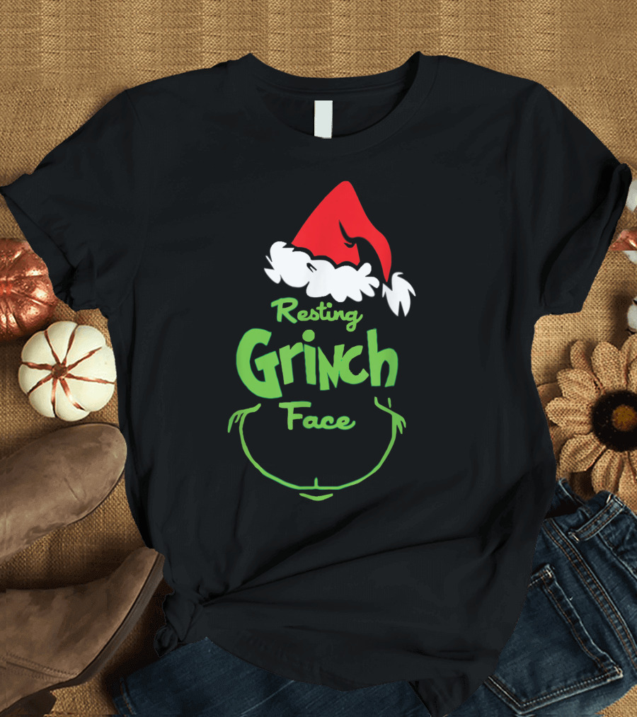 Resting Grinch Face Santa Hat Raglan Baseball T-Shirt