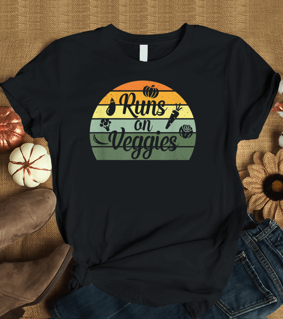 Runs on Veggies Retro Vintage Style Vegetarian Vegan T-Shirt