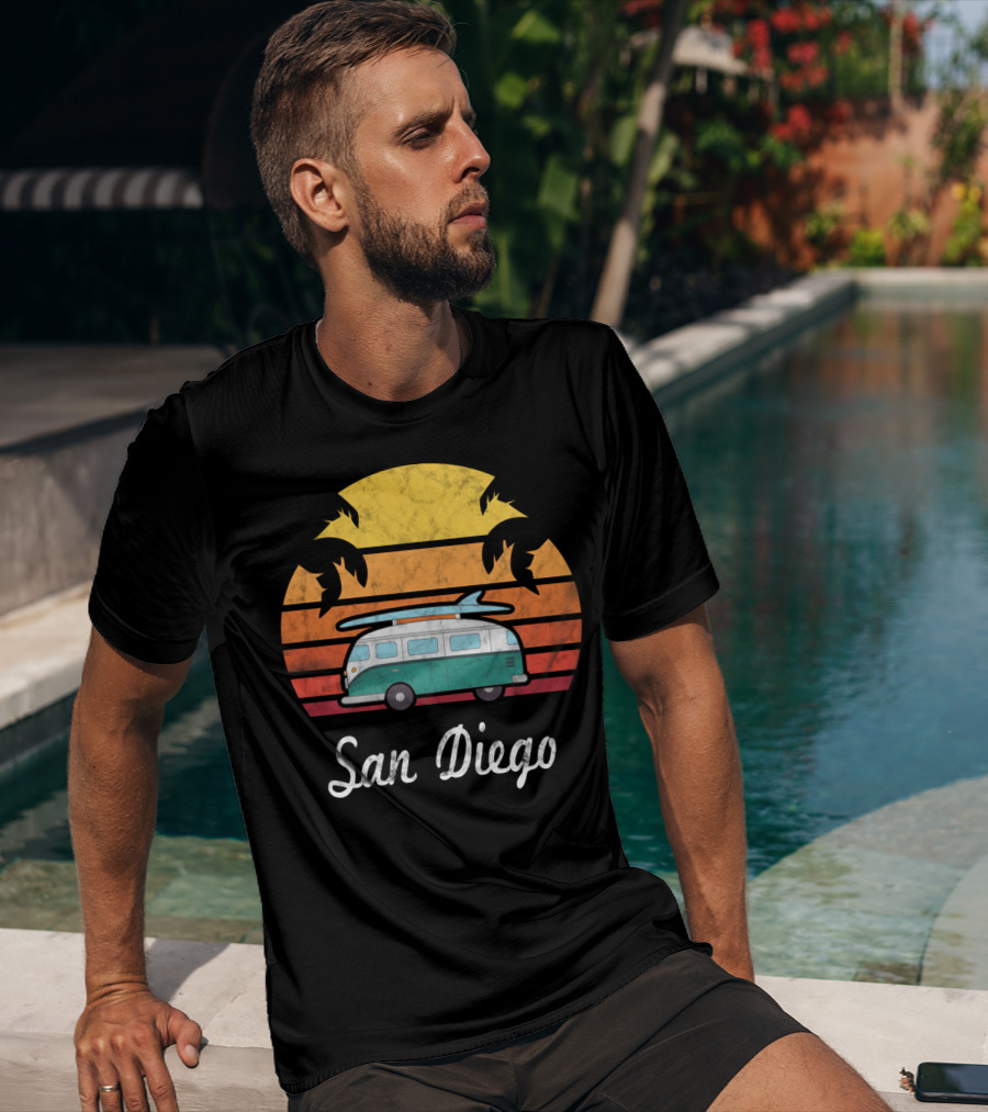 San Diego California Vintage Van Palm Sunset Souvenir T-Shirt