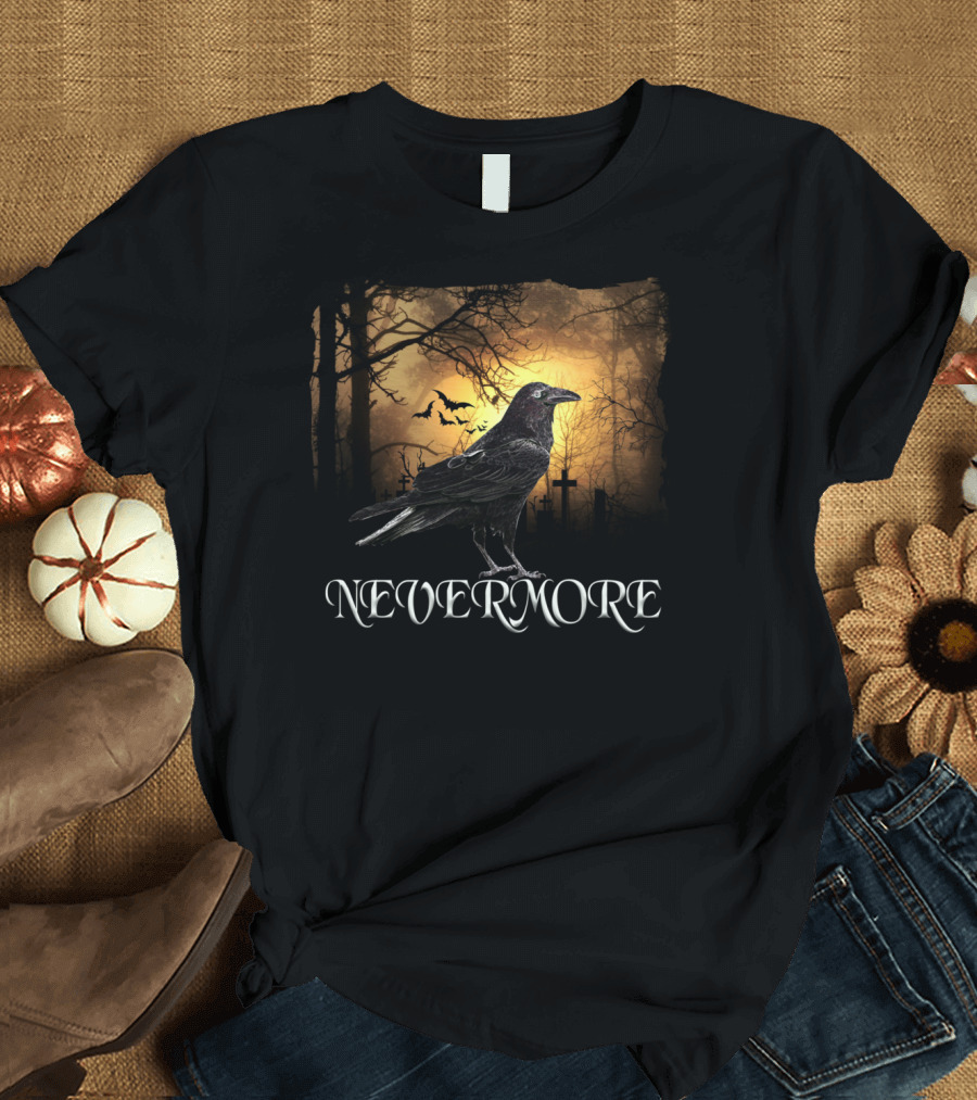 Nevermore Raven Spooky Creepy Edgar Allan Poe T-Shirt