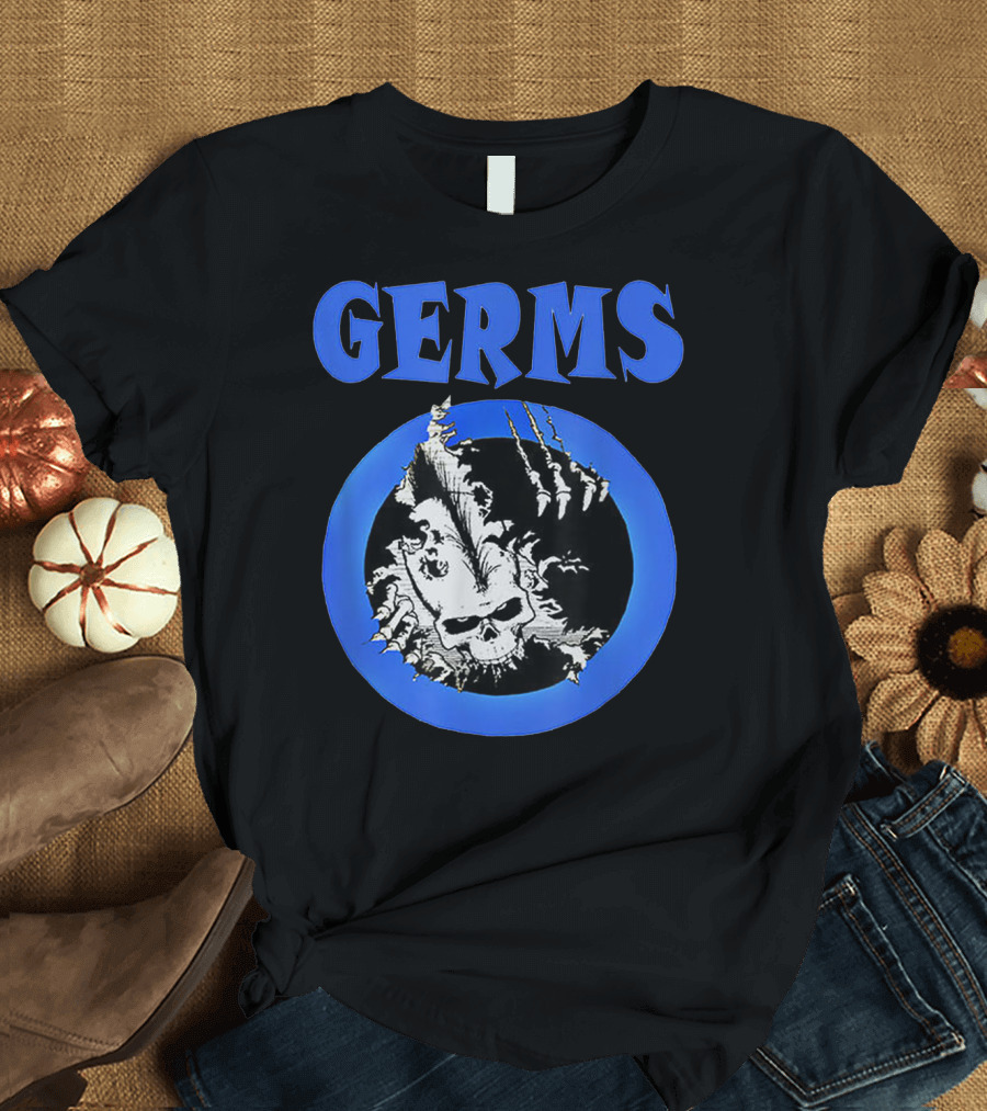 Germs Punk Rock Cool Skull Symbol with Blue Circle T-Shirt