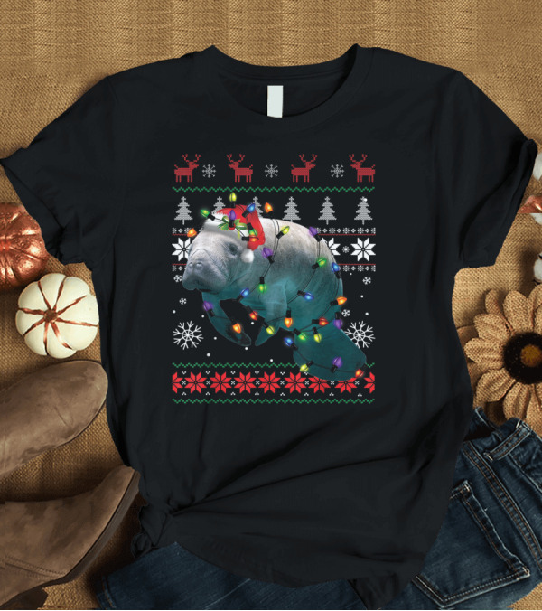 T-Shirt: Ugly Christmas Manatee Santa Funny Mana Lover Holiday Lights T-Shirt Ugly Christmas Manatee Santa Funny Mana Lover Holiday Lights T-Shirt