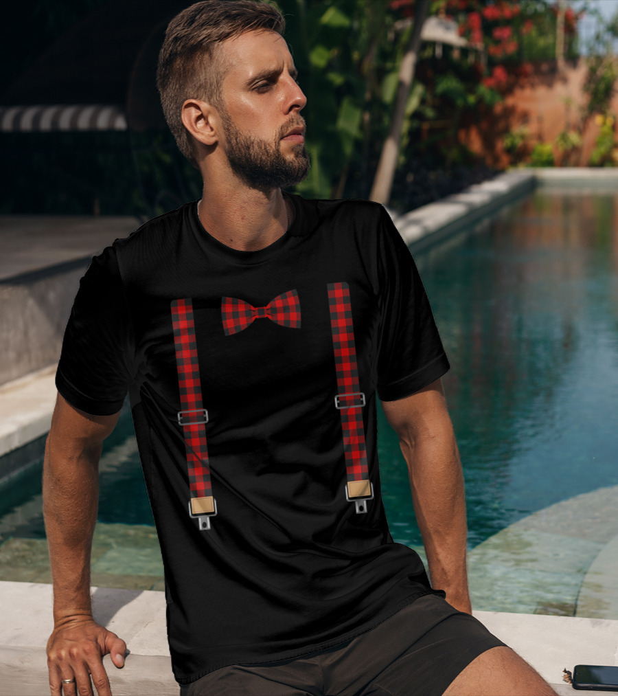 Christmas Buffalo Plaid Bow Tie And Suspenders T-Shirt